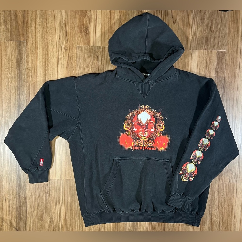 JNCO Jeans Skull Flame Crown Logo Black Hoodie
